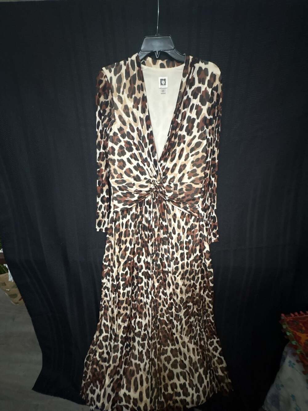 Anne Klein Women's Long Sleeve Twist-Front Leopard Print Maxi Dress